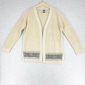 GAP Womens Cardigan Sweater Aztec Size Medium Tan Knit Casual Wool Blend Top